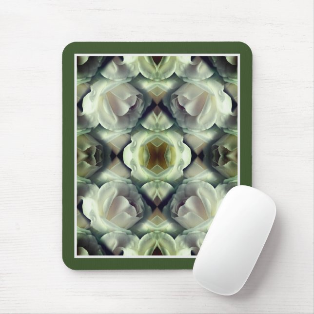Mousepad White Rose Floral Abstrato Art (Com mouse)