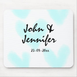 Mousepad white simple minimal text style wedding blue heart