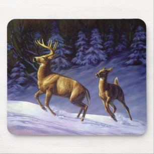 Mousepad Whitetail Deer Buck & Doe na Neve de inverno