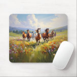 Mousepad Wild Horses Running in a Wildflower Meadow<br><div class="desc">Great gift idea for students,  office workers,  cowgirls,  cowboys and western art lovers,  this great mouse pad features a gorgeous painting of wild horses running in a grassy field of wildflowers.</div>