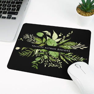 Mousepad Wild Meadow Preto e Verde Botânico Personalizado