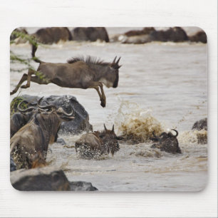 Mousepad Wildebeest pulando no rio Mara durante