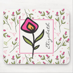 Mousepad Wildflowers - cor-de-rosa e pétalas alaranjadas