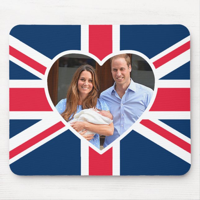 Mousepad Will, Kate, Príncipe George - Bandeira Britânica (Frente)