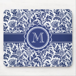 Mousepad William Morris azul e branco elegante floral