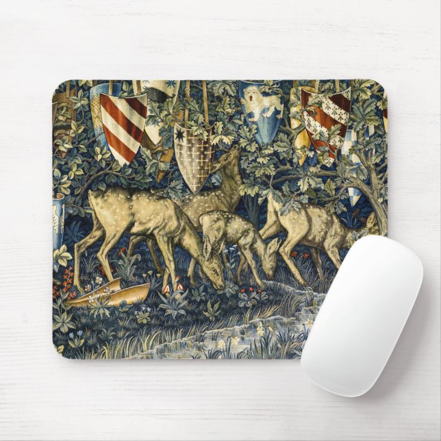 Mousepad William Morris Deer e Shields no Verdant Realm (Com mouse)