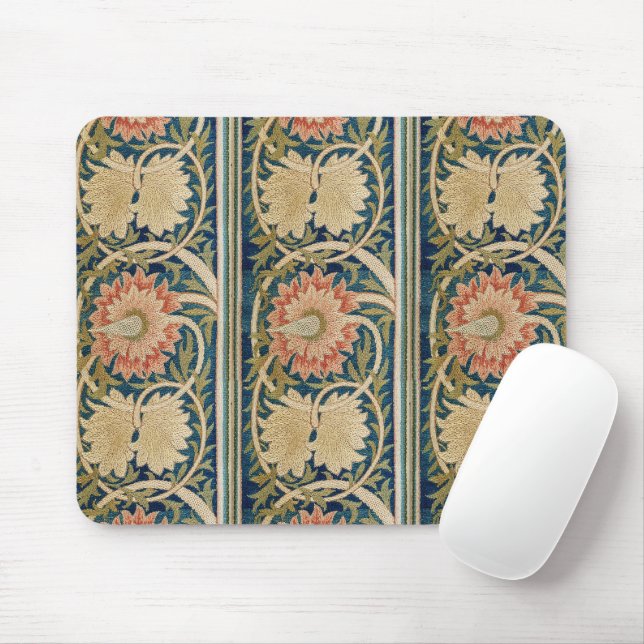 Mousepad William Morris Floral de Seda Rosa Embutido Antigo (Com mouse)