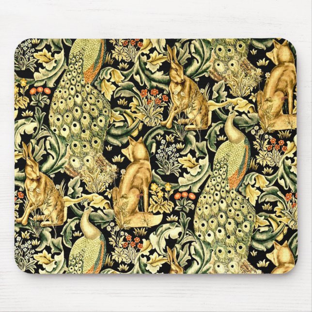 Mousepad William Morris Forest Tapeçaria Fox Hare Peacock (Frente)