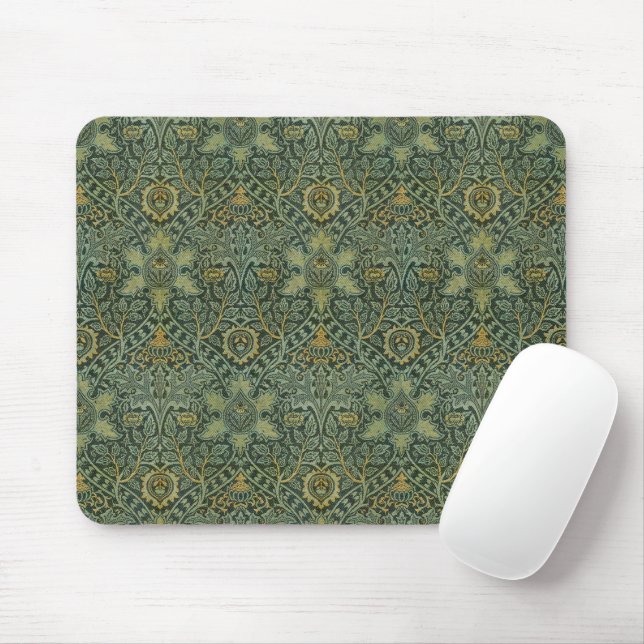 Mousepad William Morris Ispahan Verde Teal Floral Arte (Com mouse)
