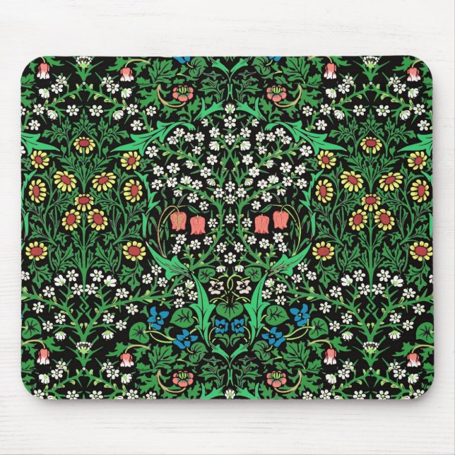 Mousepad William Morris Jacobean Floral, Fundo Negro (Frente)