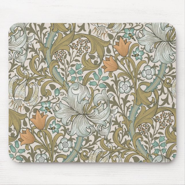 Mousepad William Morris Lírio Dourado Azul Clássico Dourado (Frente)
