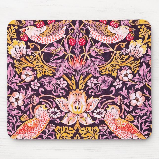 Mousepad William Morris Strawberry Thief Versão roxa (Frente)