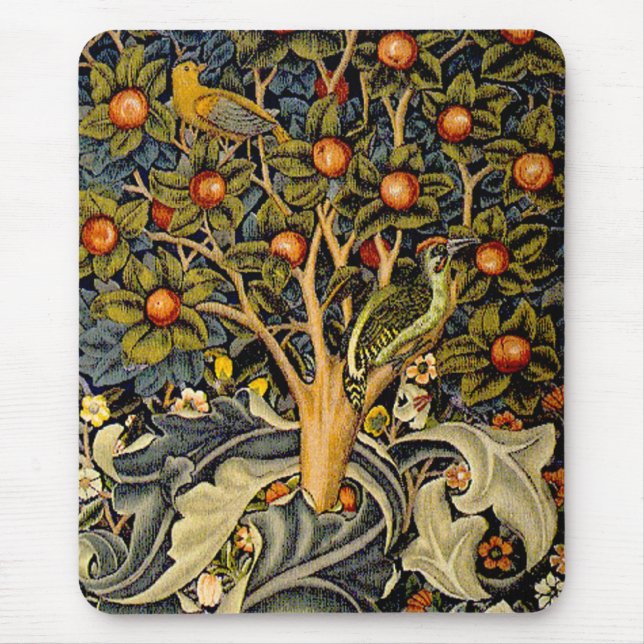 Mousepad William Morris Woodpecker Tapeçaria Pássaros Flora (Frente)