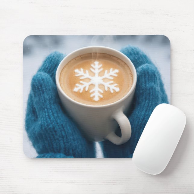 Mousepad Winter Coffee With Mittens and Snowflake (Com mouse)