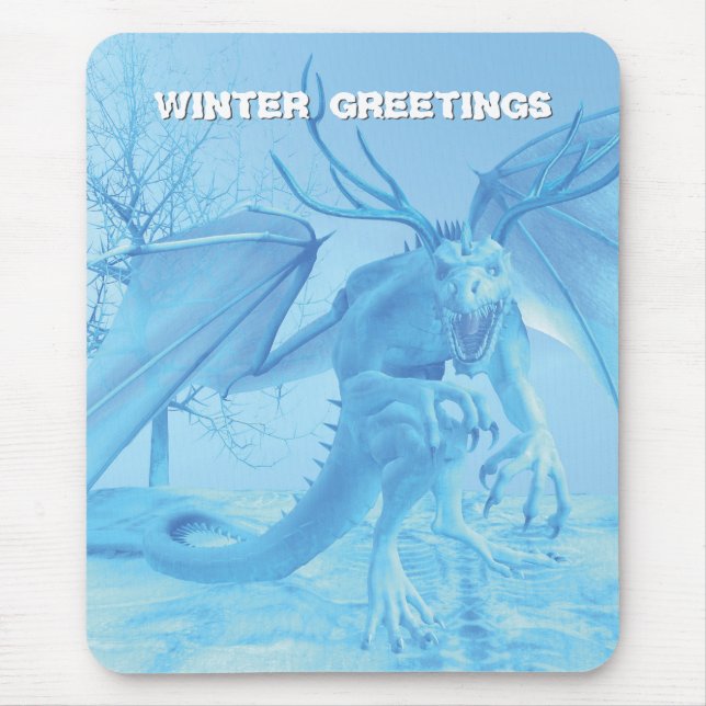 Mousepad Winter Greetings. Ice dragon with antlers (Frente)