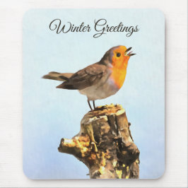 Mousepad Winter Greetings. Robin singing