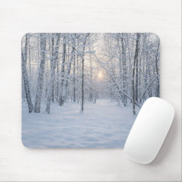 Mousepad Winter Sunlight in Quiet Birch Forest