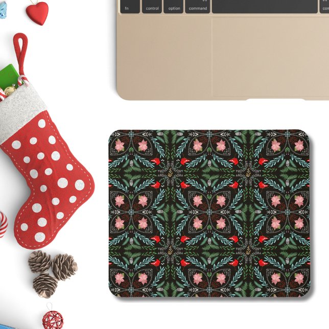 Mousepad Winters Snowflakes, Poinsettias, Cardinhos (Criador carregado)