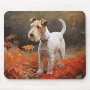 Mousepad Wirefox Terrier no Outono Folhas Caem Inspiram
