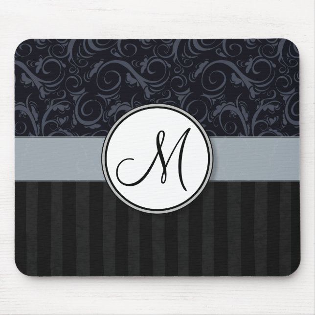 Mousepad Wisps florais azuis e pretos, listras com (Frente)