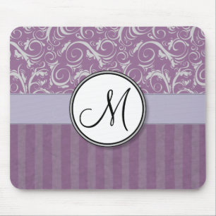 Mousepad Wisps florais & listras da lavanda com monograma