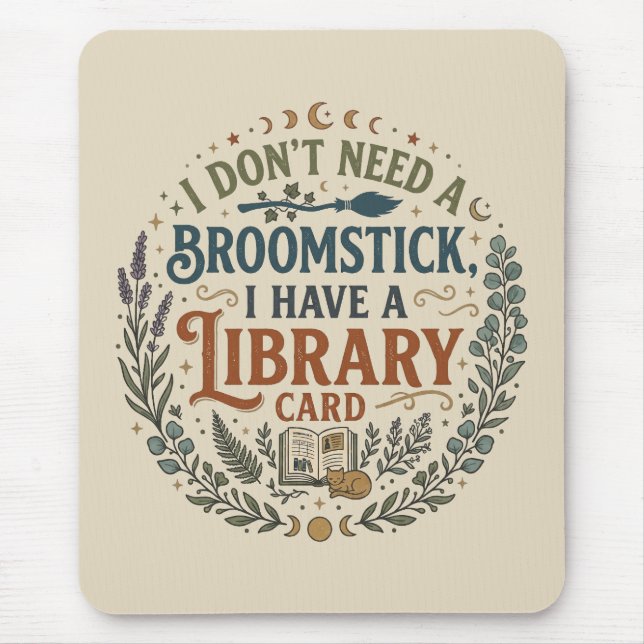 Mousepad Witchy Librarian Library Card Book Lover Custom (Frente)