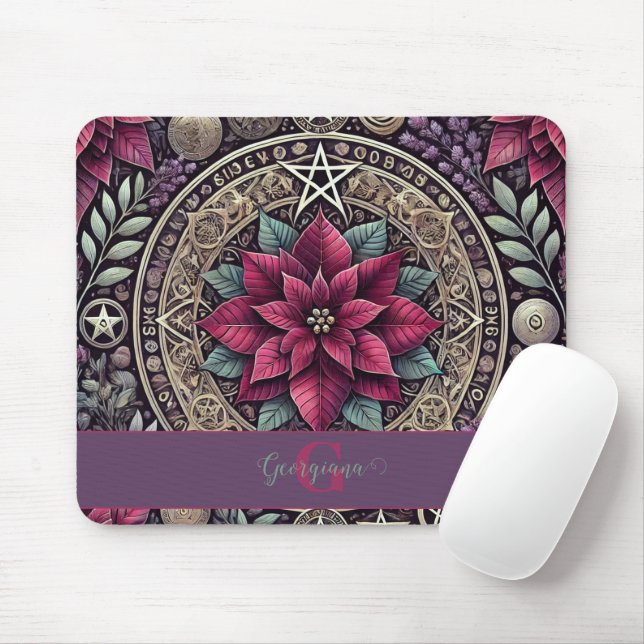 Mousepad Witchy Poinsettia Pentagram Mandala (Com mouse)