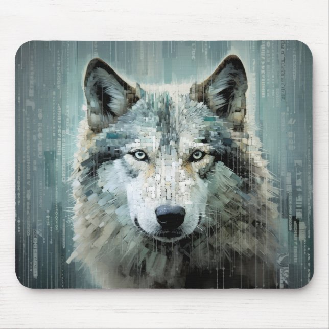Mousepad Wolf Animal Art Decor Paint Mosaico (Frente)