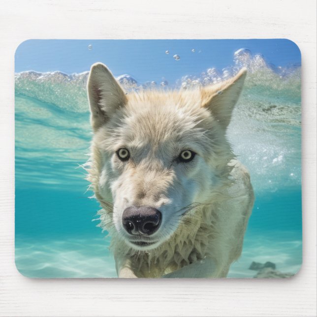 Mousepad Wolf Animal Diverf Nature Jogando Água Fora (Frente)