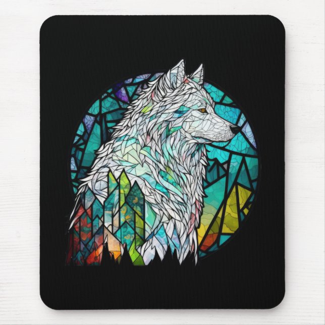 Mousepad Wolf Animal Portrait Vidro Estido Floresta Selvage (Frente)