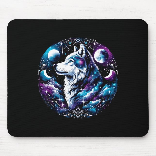 Mousepad Wolf Celestial Dream Night Howling Moon Funny Wolv (Frente)