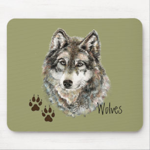 Mousepad Wolf - Cinza de Aquarela Original - Rastreio Anima