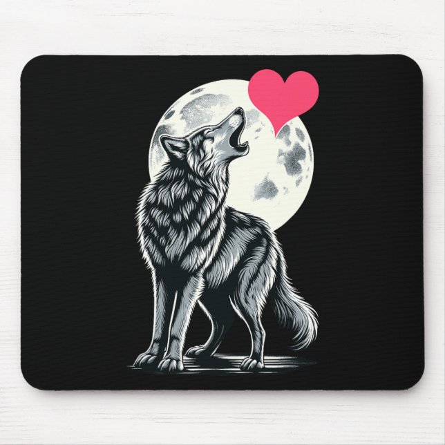 Mousepad Wolf Holding Heart Dia de os namorados Cute Wolves (Frente)