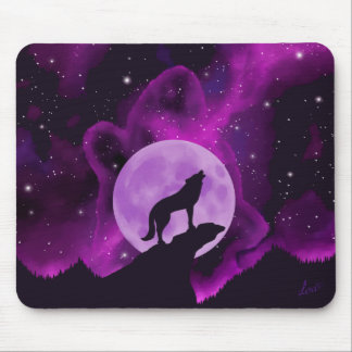Mousepad Wolf Howling na lua roxa