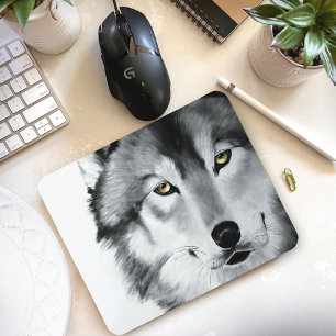 Mousepad Wolf Retrato Preto Branco