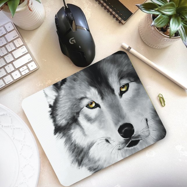 Mousepad Wolf Retrato Preto Branco (Criador carregado)