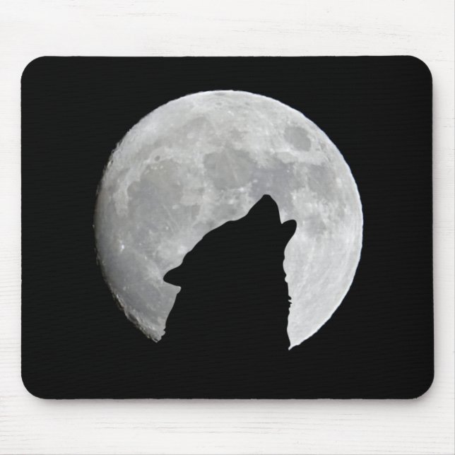 Mousepad Wolf Silhouette em Dusk Plus Moon Background (Frente)