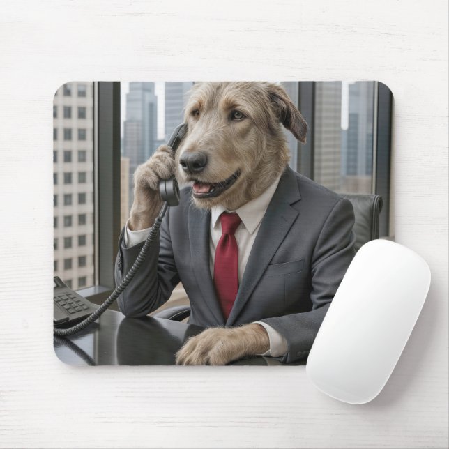 Mousepad Wolfhound Businessman Irlandês num escritório (Com mouse)
