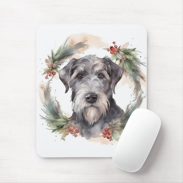 Mousepad Wolfhound Christmas Wreath Festivo Pup (Com mouse)