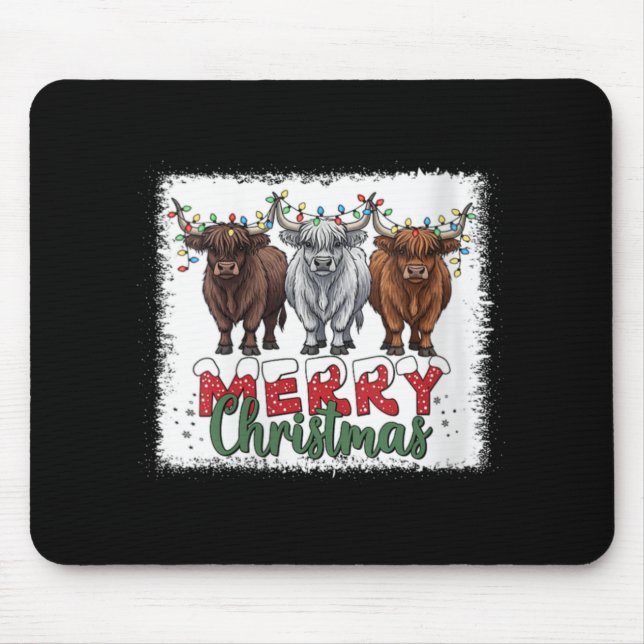 Mousepad Womens Merry Christmas Scottish Highland Cow Xmas  (Frente)