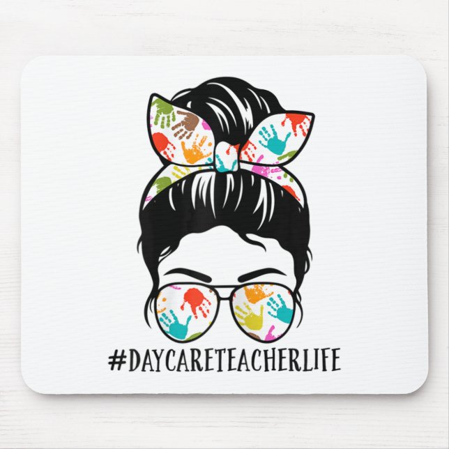 Mousepad Womens Nn Daycare Teacher Life Messy Bun Mom Woman (Frente)