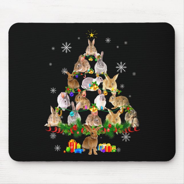 Mousepad Womens Rabbit Christmas Tree Snow Funny Rabbit Xma (Frente)