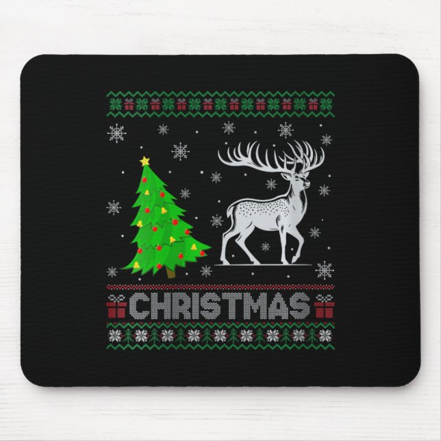 Mousepad Womens Reindeer Xmas Tree Lighting Feia Natal (Frente)