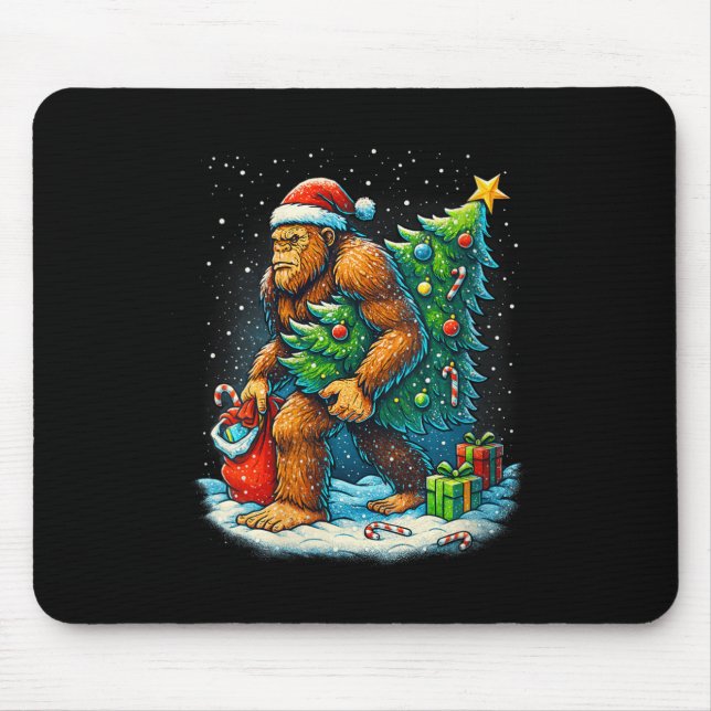 Mousepad Womens Santa Bigfoot Christmas Tree Sasquatch Xmas (Frente)