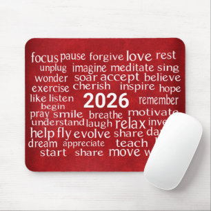 Mousepad Word Cloud 2025 Sobre Couro Vermelho