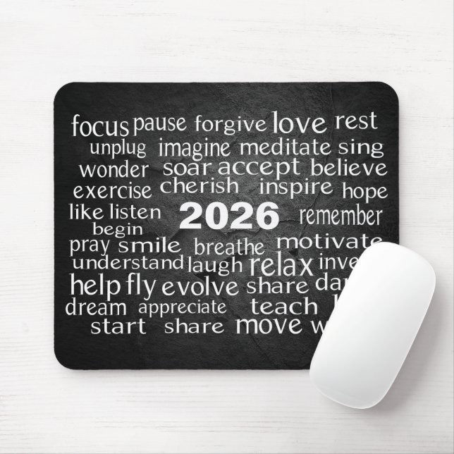 Mousepad Word Cloud 2026 em Black Slate Rock (Com mouse)