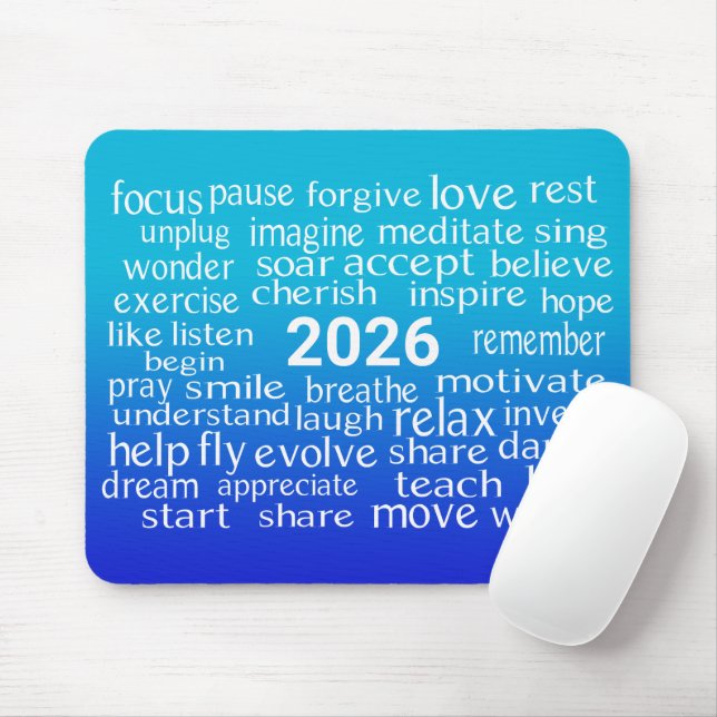 Mousepad Word Cloud 2026 Em Matizes Azuis (Com mouse)
