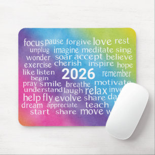 Mousepad Word Cloud 2026 Na Abstrato do Arco-Íris