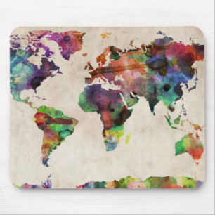 Mousepad World Map Urban Watercolor