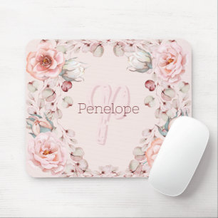 Mousepad Wreath Rosa de Aquarela Personalizada   Cor de Ros
